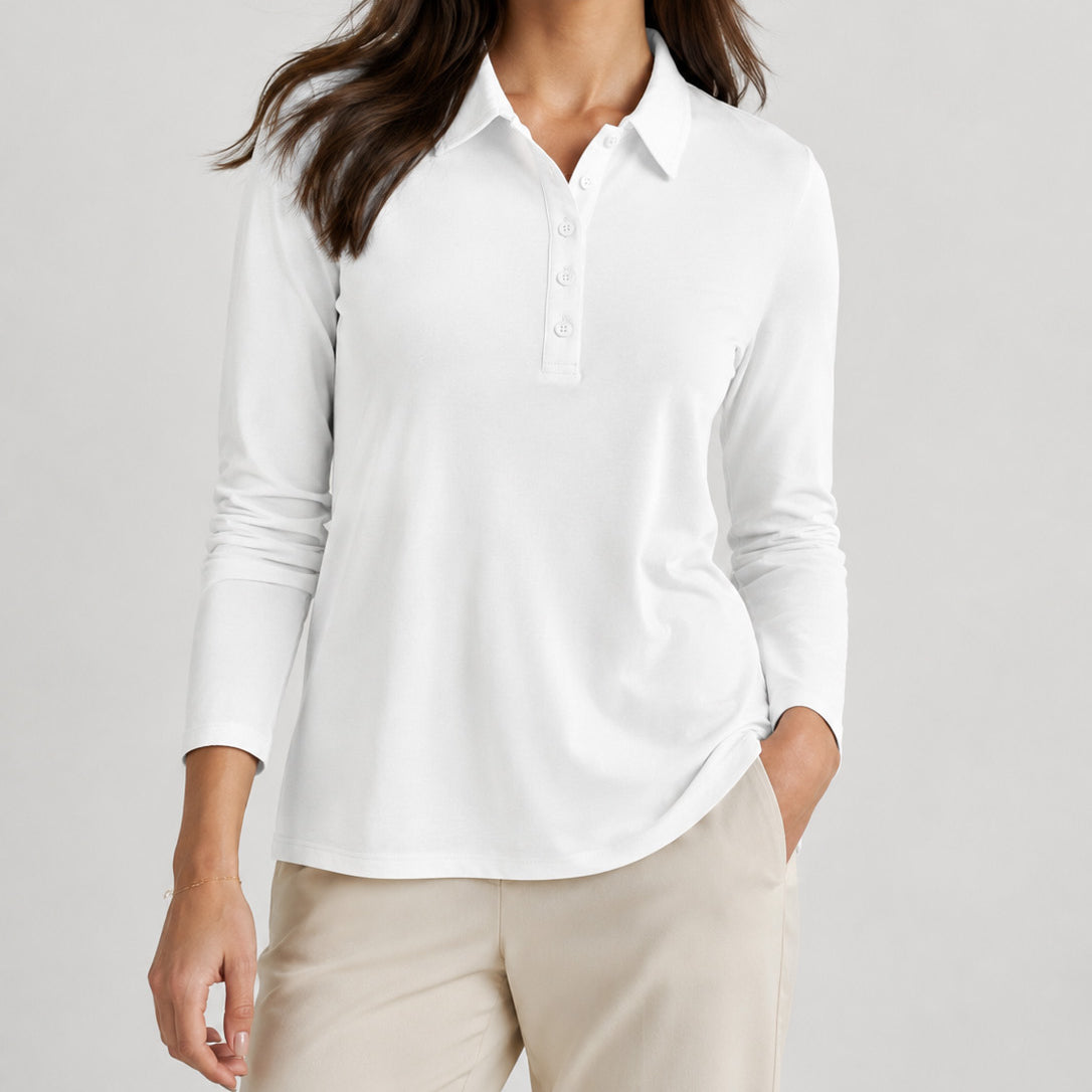 Women's Long Sleeve Golf Shirt Breathable Cotton Blend 5-Button Top