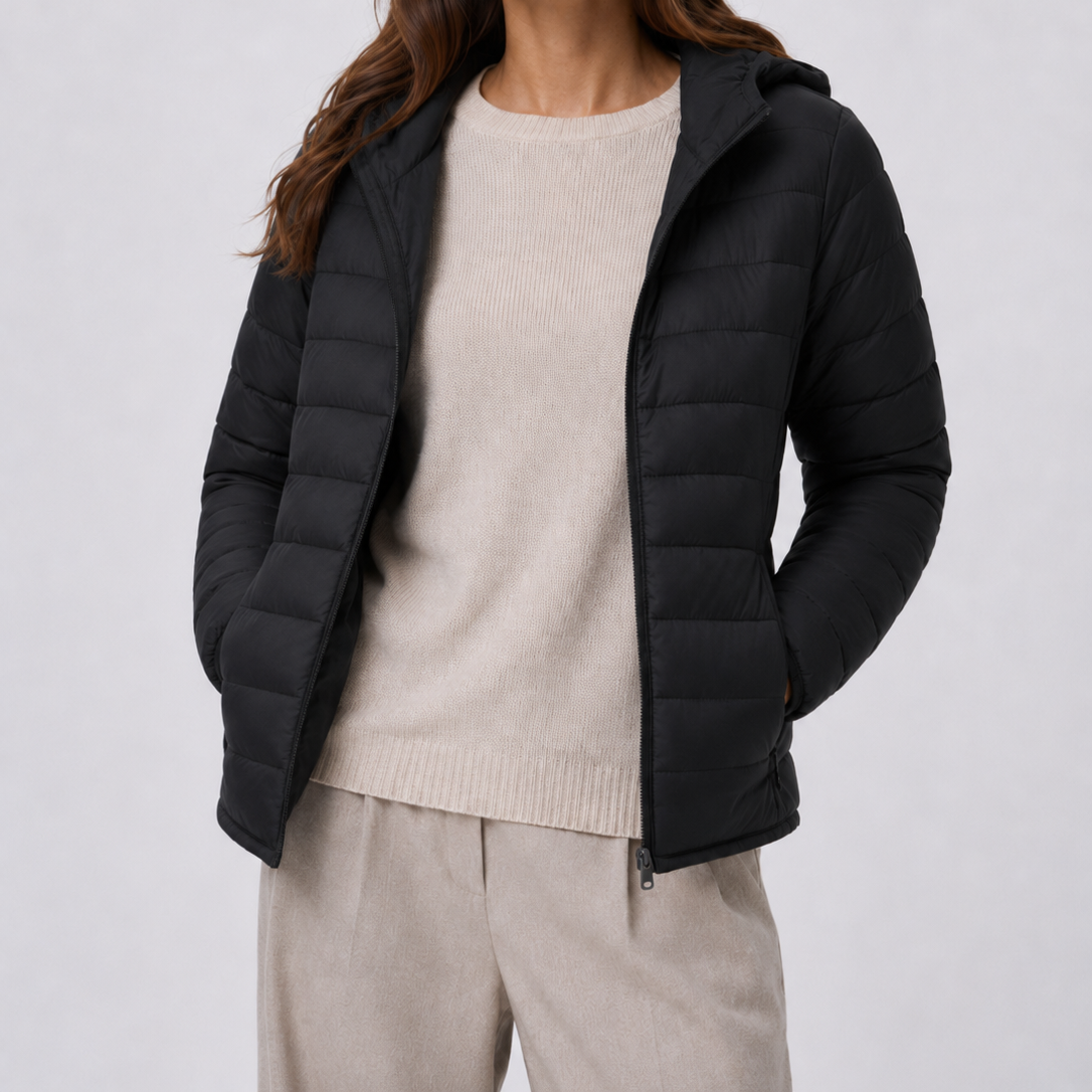Women Lightweight Hooded Jacket Water-Resistant Quilted Outdoor Coat