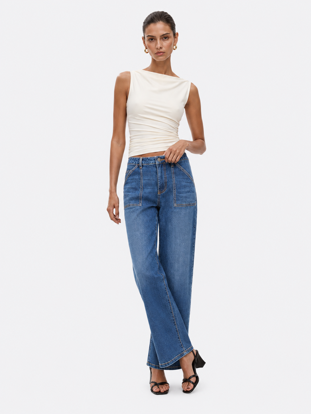 YUCOLEN Women's High Waisted Straight Leg Stretchy Denim Jeans with Pockets in Medium Blue