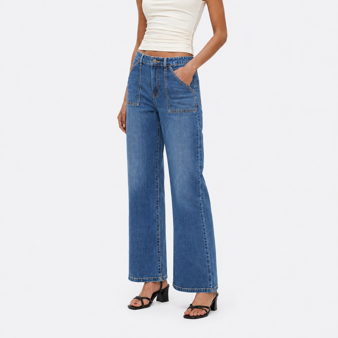 YUCOLEN Women's High Waisted Straight Leg Stretchy Denim Jeans with Pockets in Medium Blue