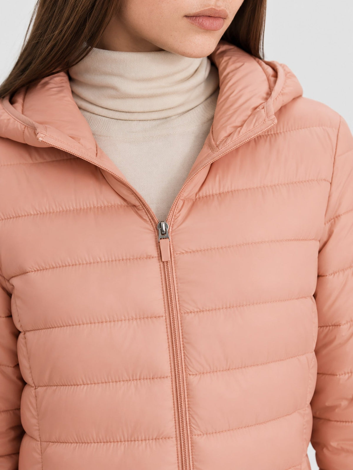 YUCOLEN Women Lightweight Hooded Jacket Water-Resistant Quilted Outdoor Coat in Apricot