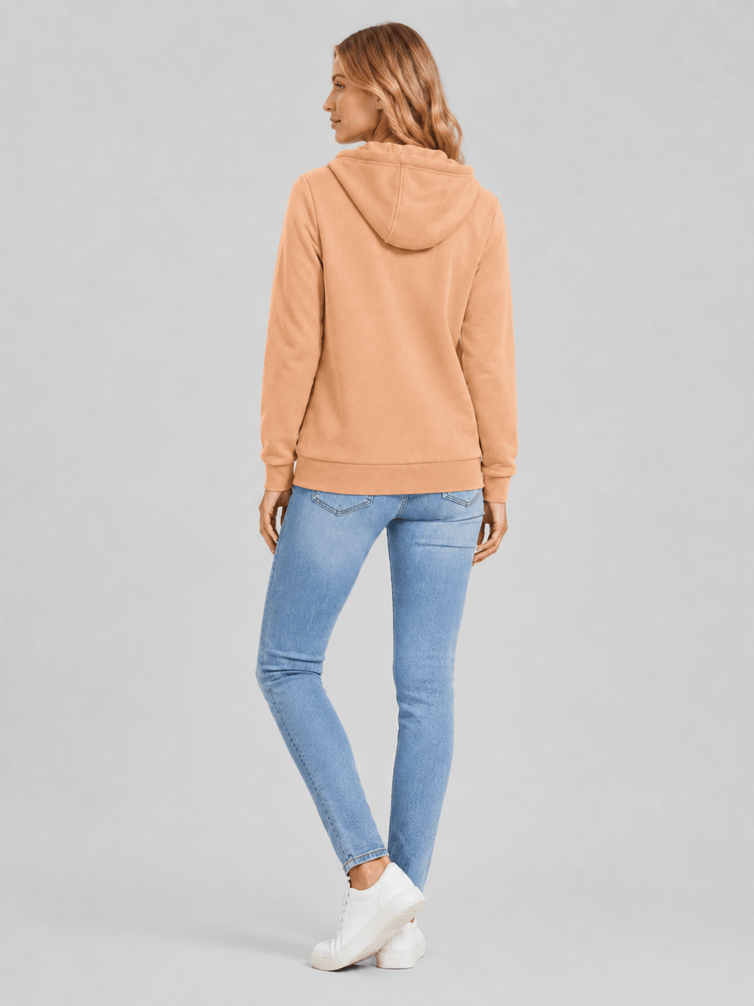 YUCOLEN Women's Fleece Lined Zip Up Hoodie Lightweight Athletic Hooded Sweatshirt in Apricot