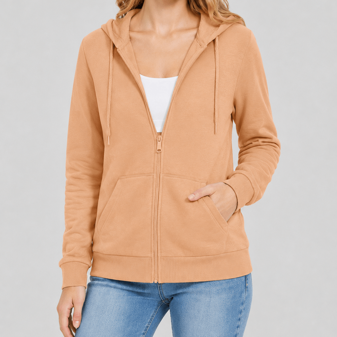 YUCOLEN Women's Fleece Lined Zip Up Hoodie Lightweight Athletic Hooded Sweatshirt in Apricot