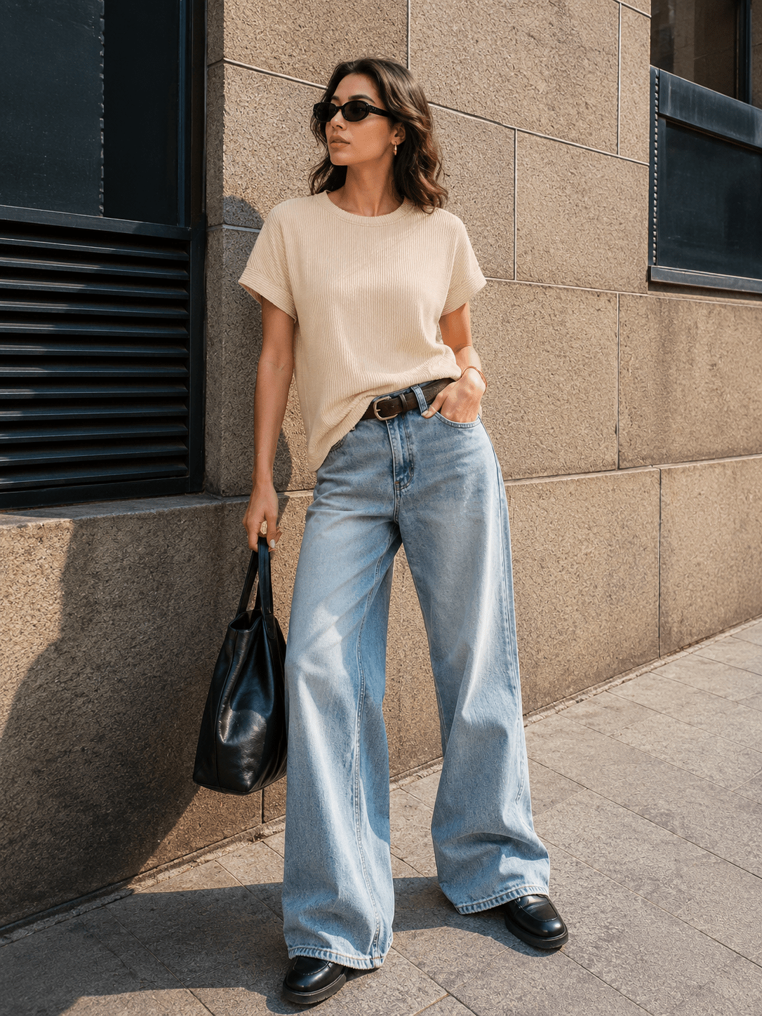 YUCOLEN Women's Oversized Ribbed Knit Short Sleeve T-Shirt Loose Batwing Casual Top in Apricot