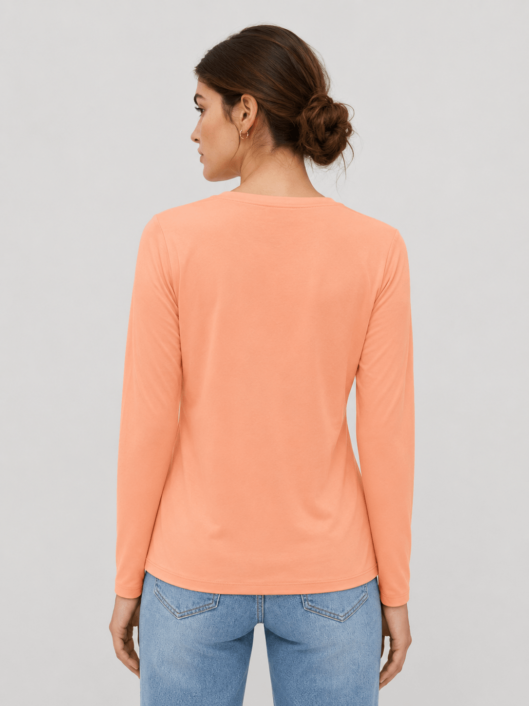 YUCOLEN Women's V Neck Long Sleeve Shirt Cotton Blend Soft Performance Tee in Apricot