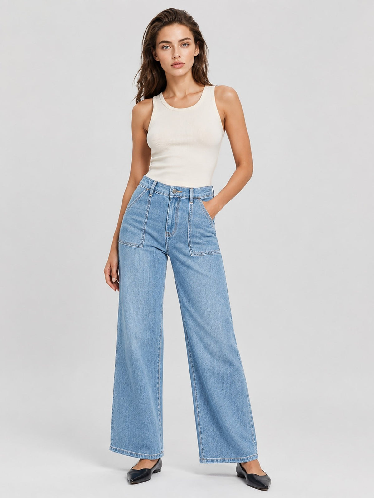 YUCOLEN Women's High Waisted Straight Leg Stretchy Denim Jeans with Pockets in Aqua Blue