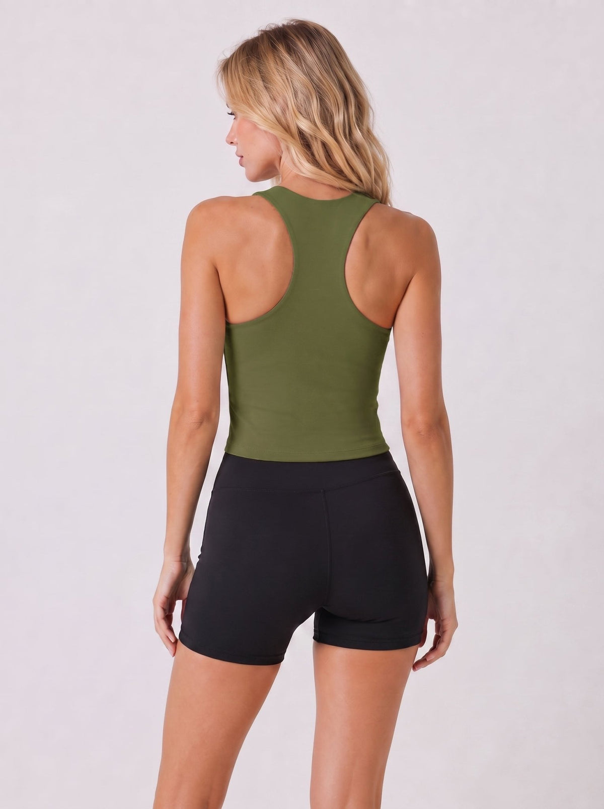 YUCOLEN Women Crop Workout Tank Top with Built in Bra Padded Racerback Yoga Top in Army Green