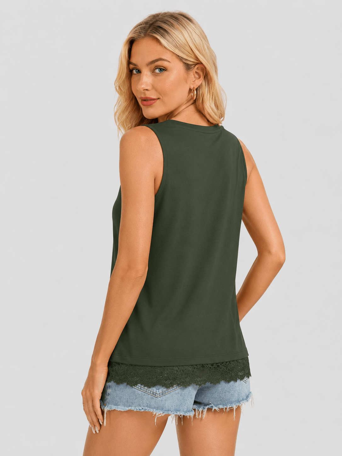 YUCOLEN Women's Lightweight Sleeveless Tank Top - Stretch Workout Shirt in Army Green