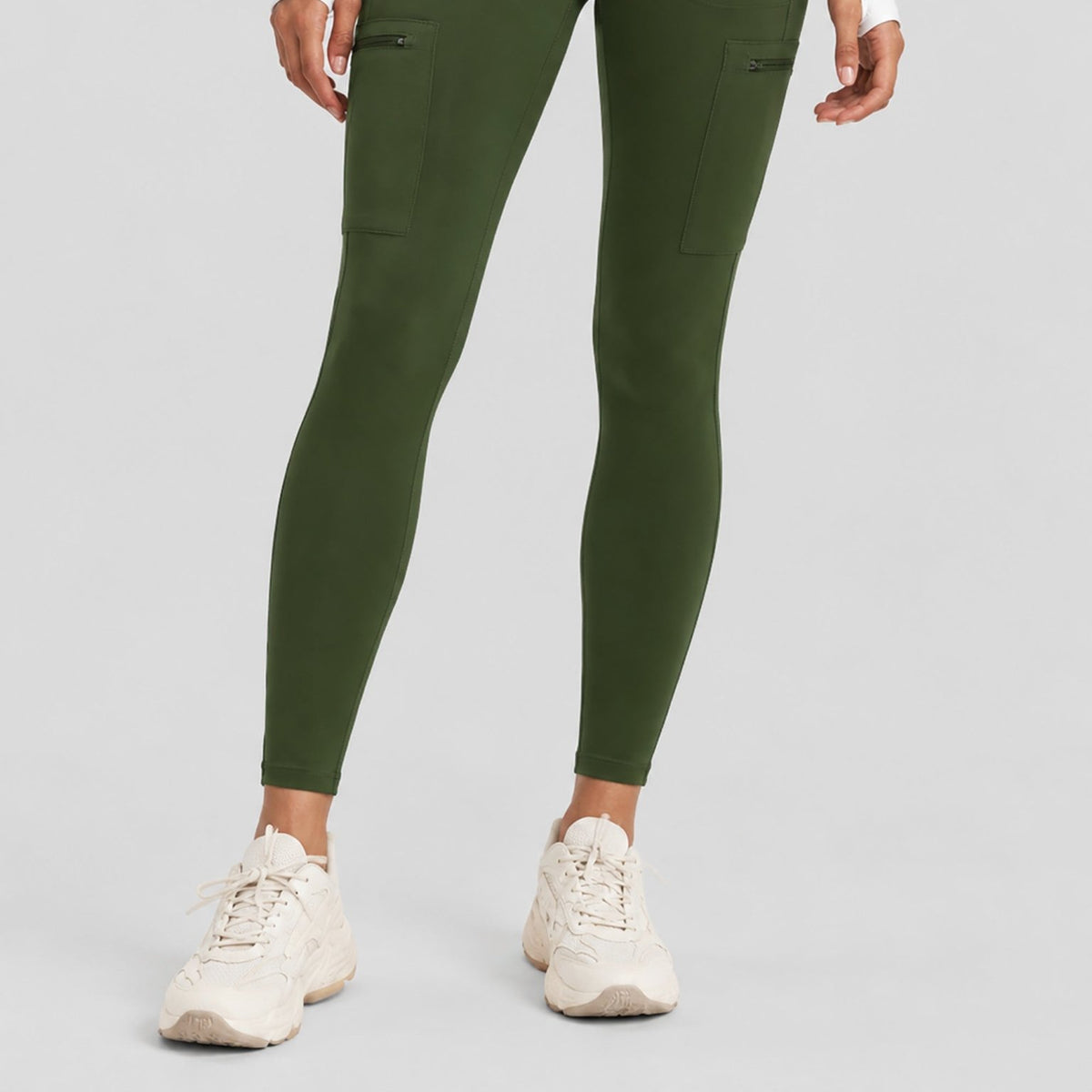 YUCOLEN Women's Outdoor Stretch Leggings with High Waist and Pockets in Army Green