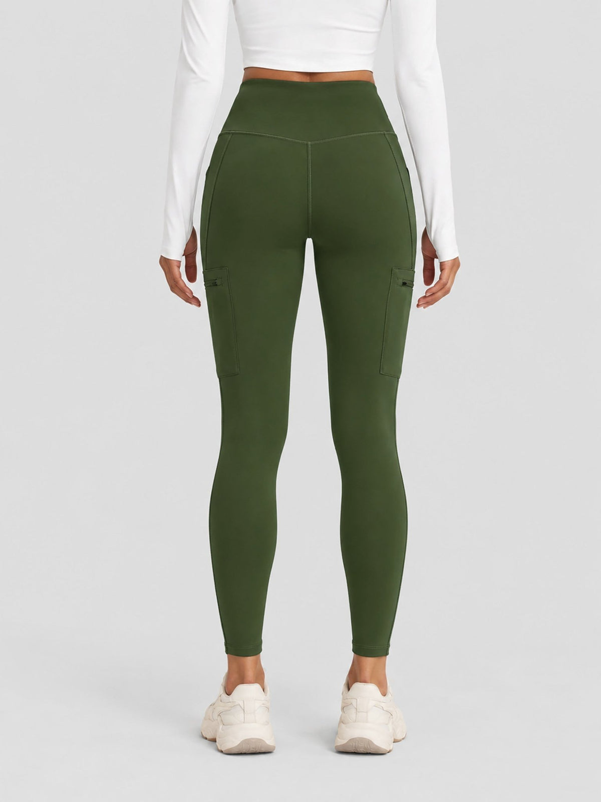 YUCOLEN Women's Outdoor Stretch Leggings with High Waist and Pockets in Army Green