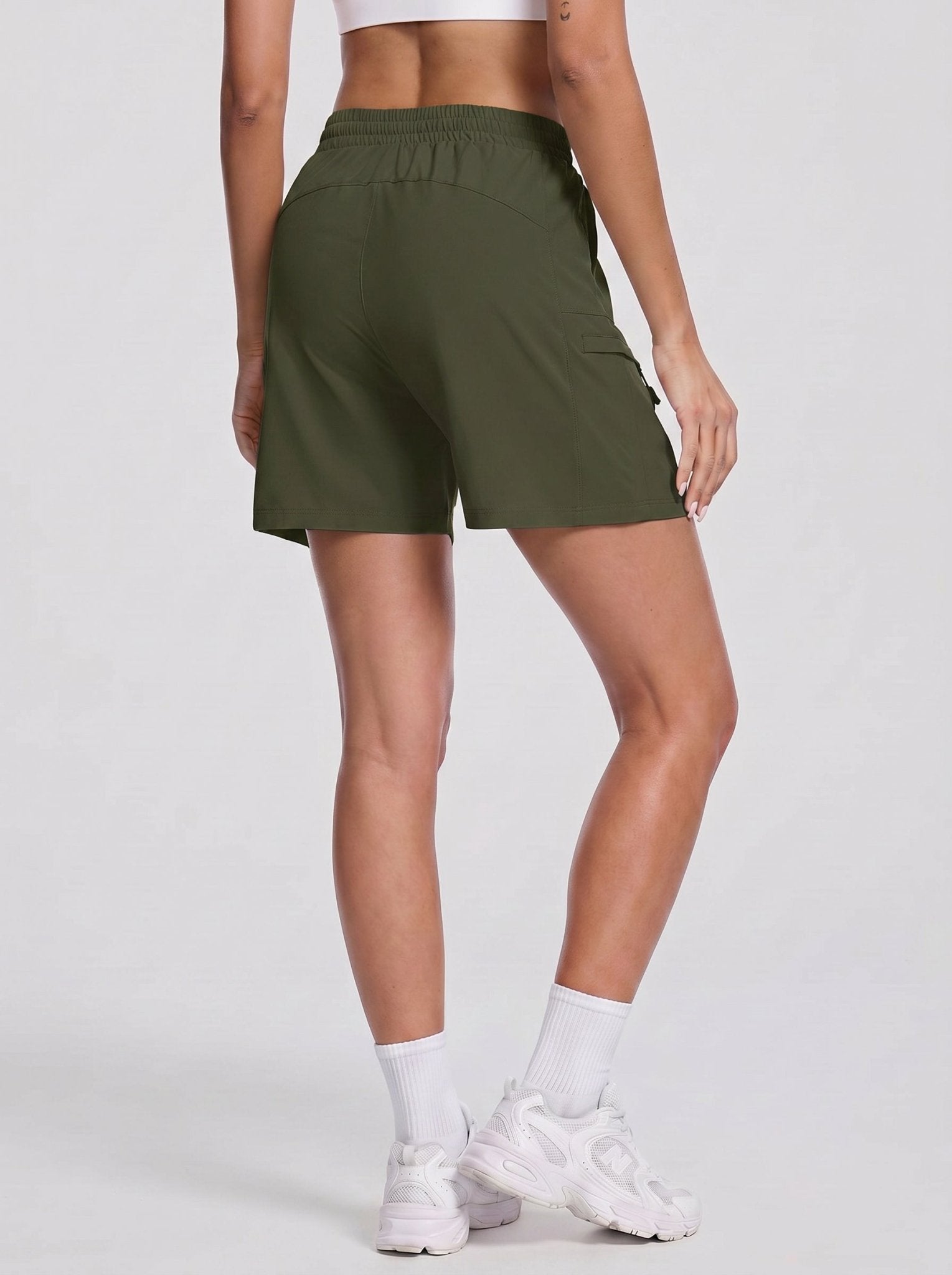 YUCOLEN Women's Quick Dry Hiking Cargo Shorts UPF 50 Plus Lightweight 5 Inch Athletic Shorts in Army Green