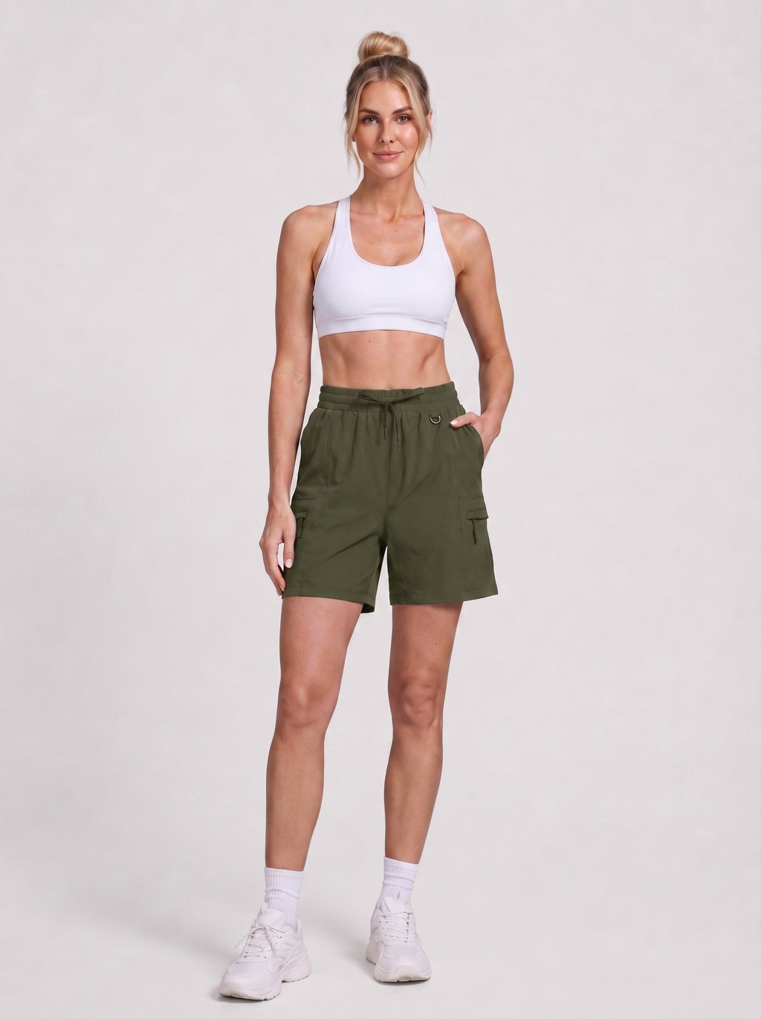 YUCOLEN Women's Quick Dry Hiking Cargo Shorts UPF 50 Plus Lightweight 5 Inch Athletic Shorts in Army Green