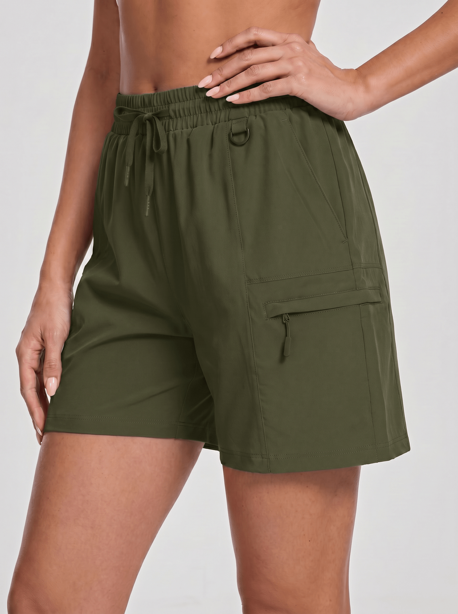 YUCOLEN Women's Quick Dry Hiking Cargo Shorts UPF 50 Plus Lightweight 5 Inch Athletic Shorts in Army Green