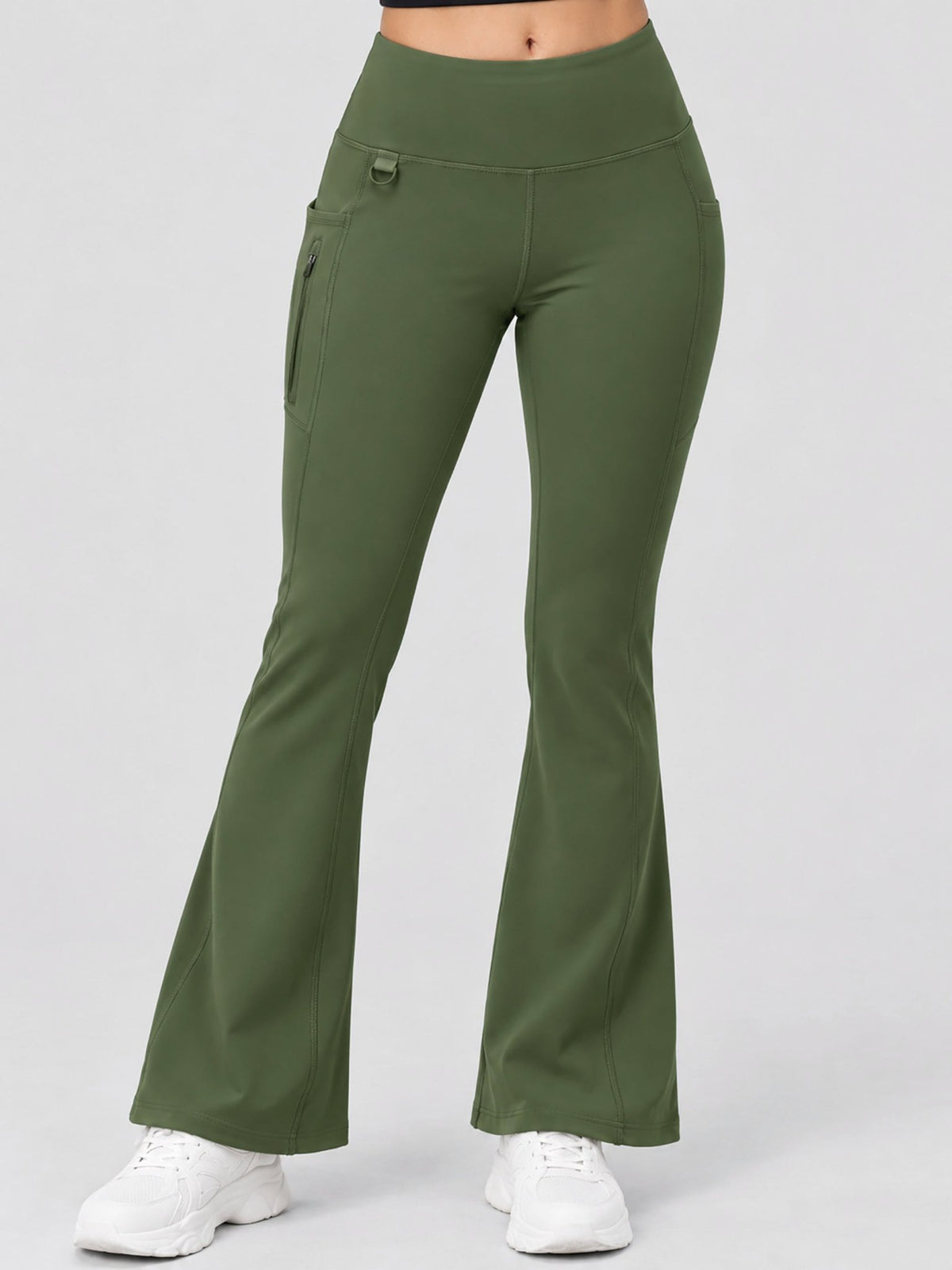 YUCOLEN Women's Thermal Water Resistant Fleece Lined Flare Leggings with 3 Pockets in Army Green