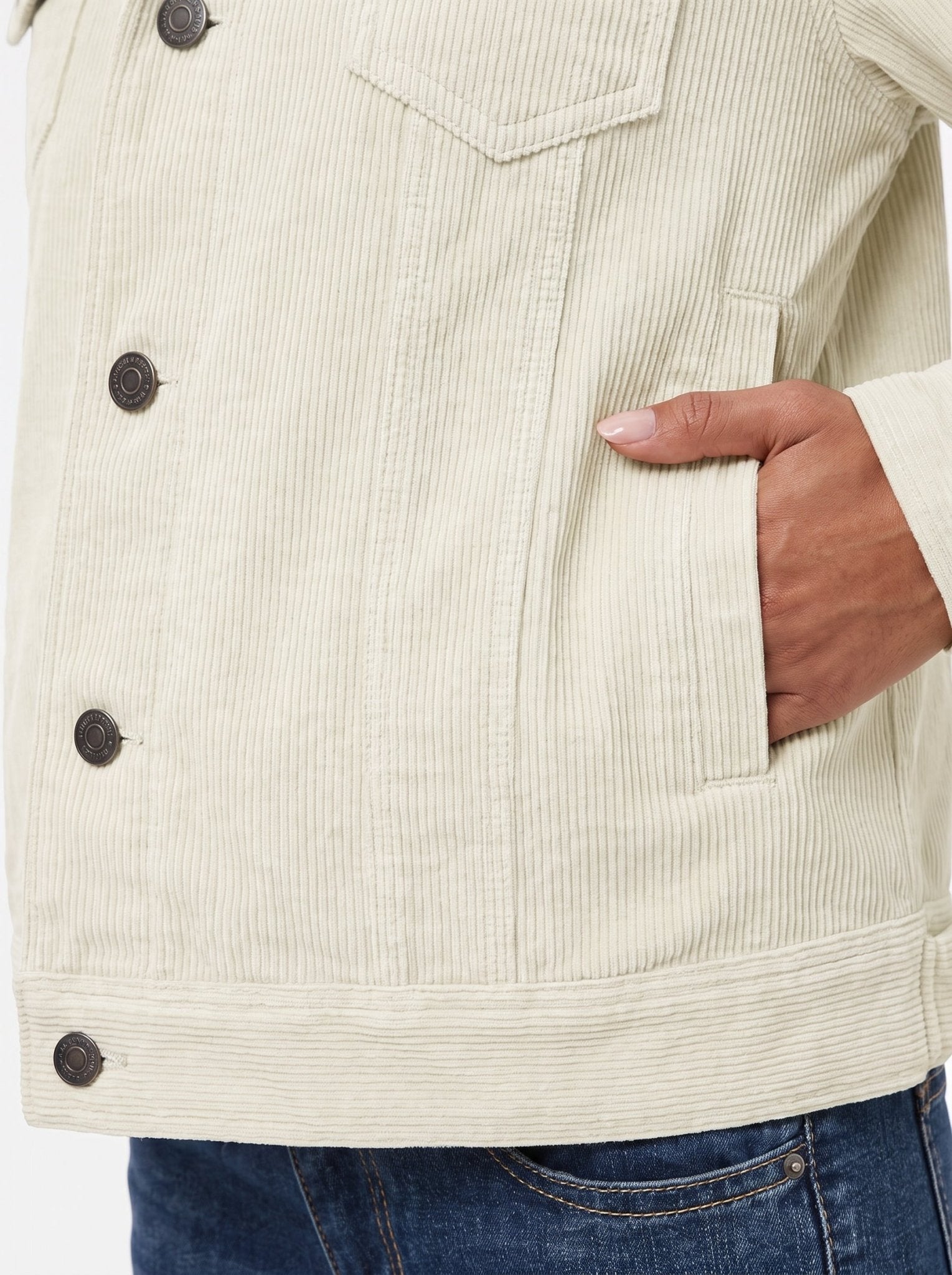 YUCOLEN Women's Lightweight Cropped Corduroy Shacket with 4 Pockets Button Down Casual Jacket in Beige