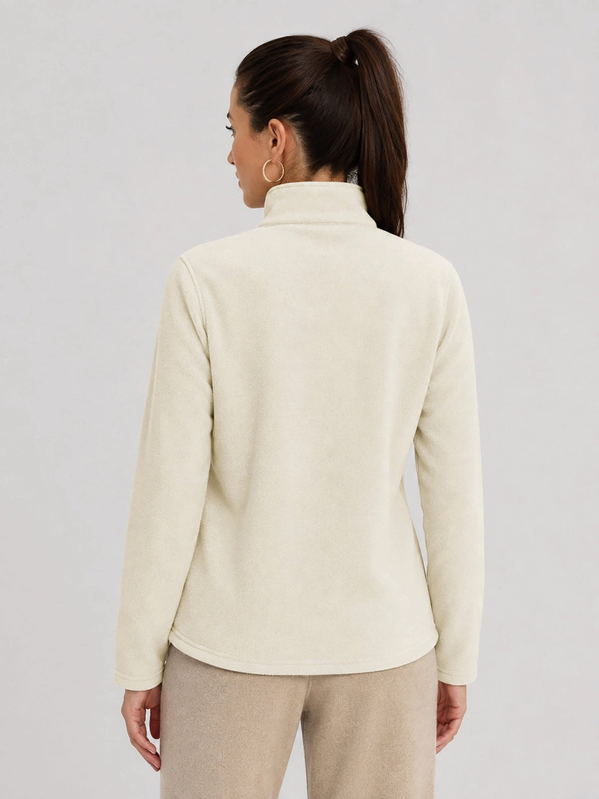 YUCOLEN Women's Quarter Zip Polar Fleece Pullover Lightweight Warm Sweatshirt in Beige