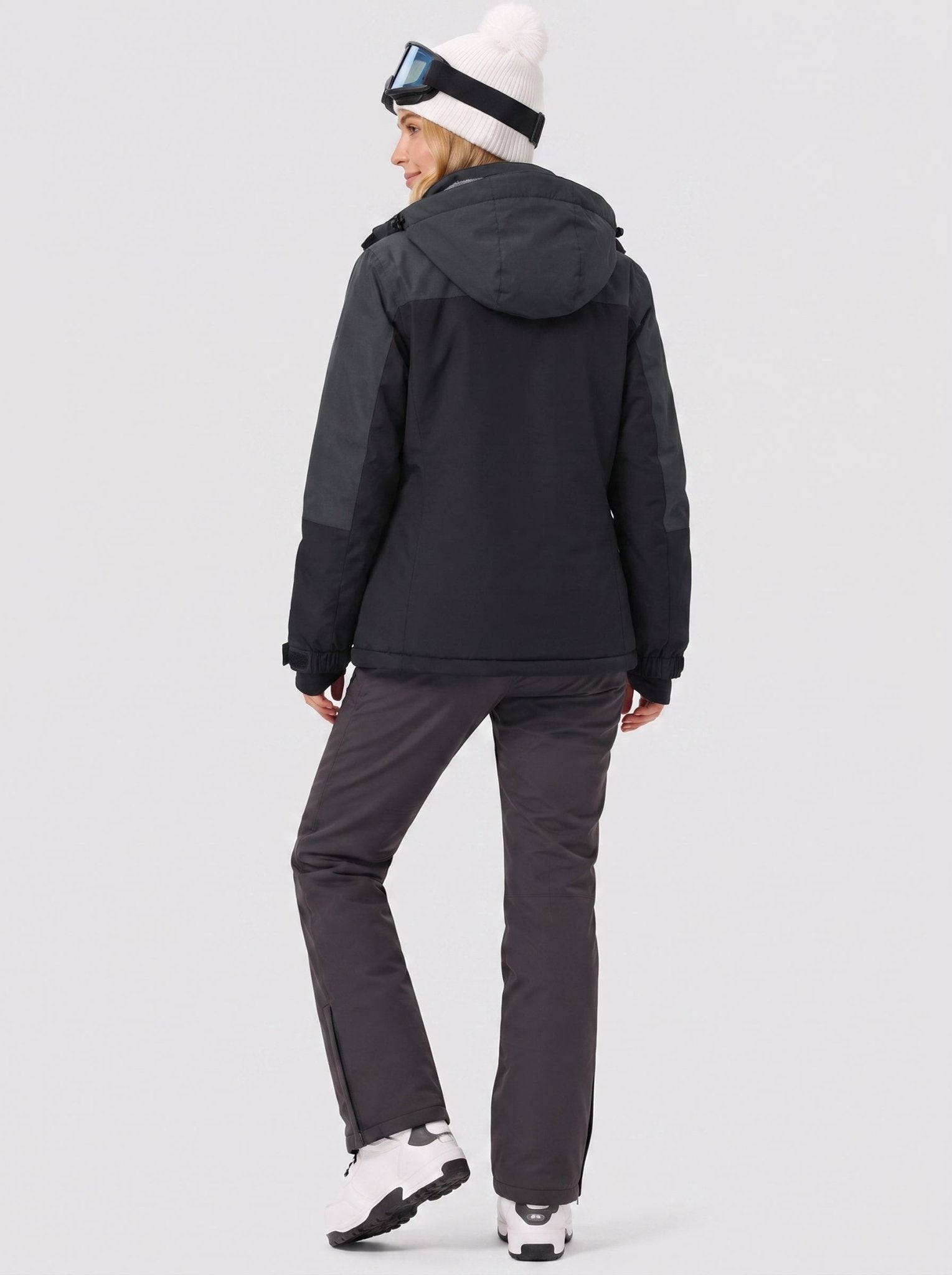 YUCOLEN Women's Waterproof Ski Jacket Fleece Lined Insulated Snow Coat with Detachable Hood in Black Grey
