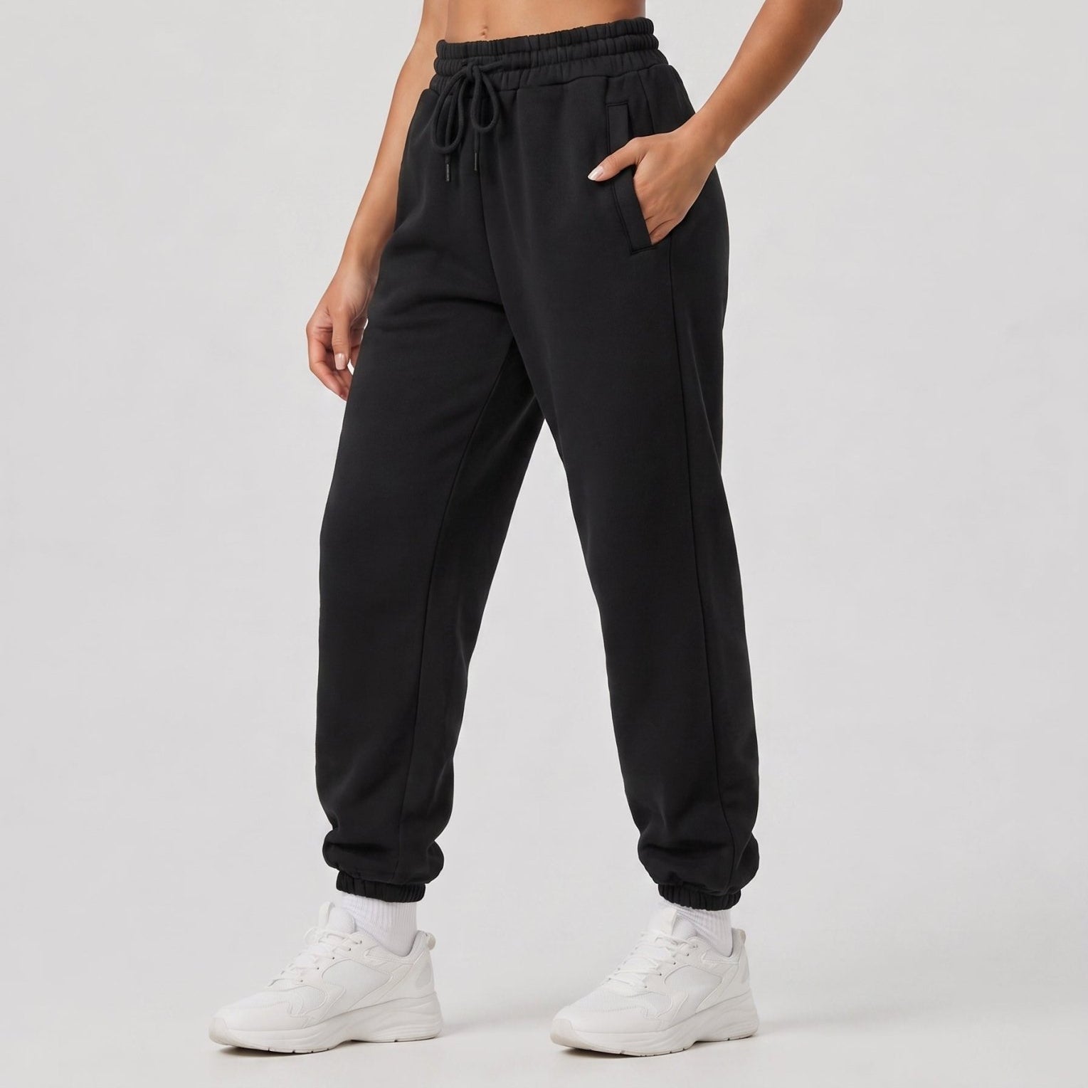 YUCOLEN Heavyweight Fleece Lined Sweatpants Baggy Unisex Relaxed Fit Joggers in Black