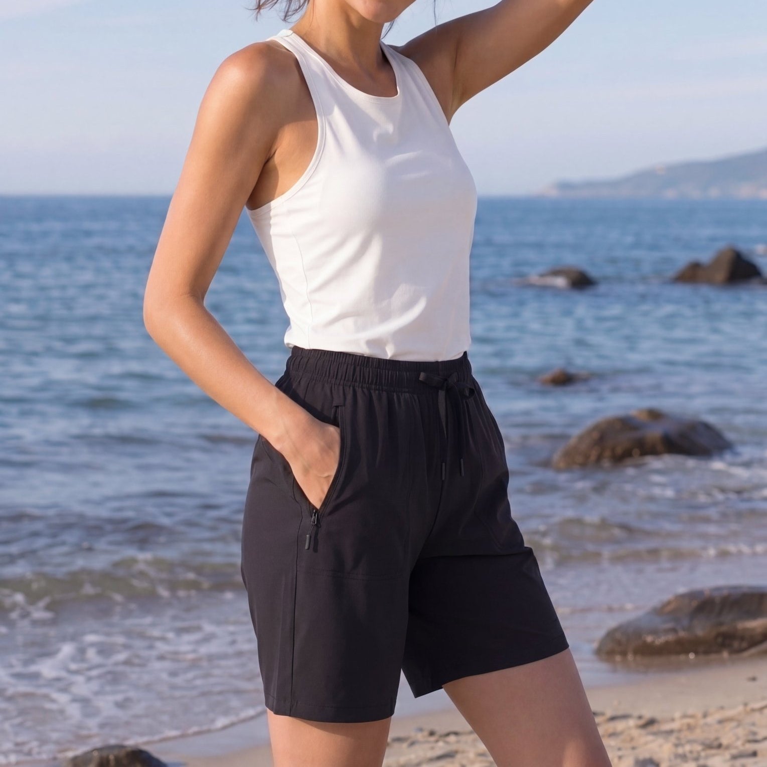 YUCOLEN Women 8 Inch Inseam Hiking Shorts - Water Resistant Quick Dry Golf Shorts with Zipper Pockets in Black