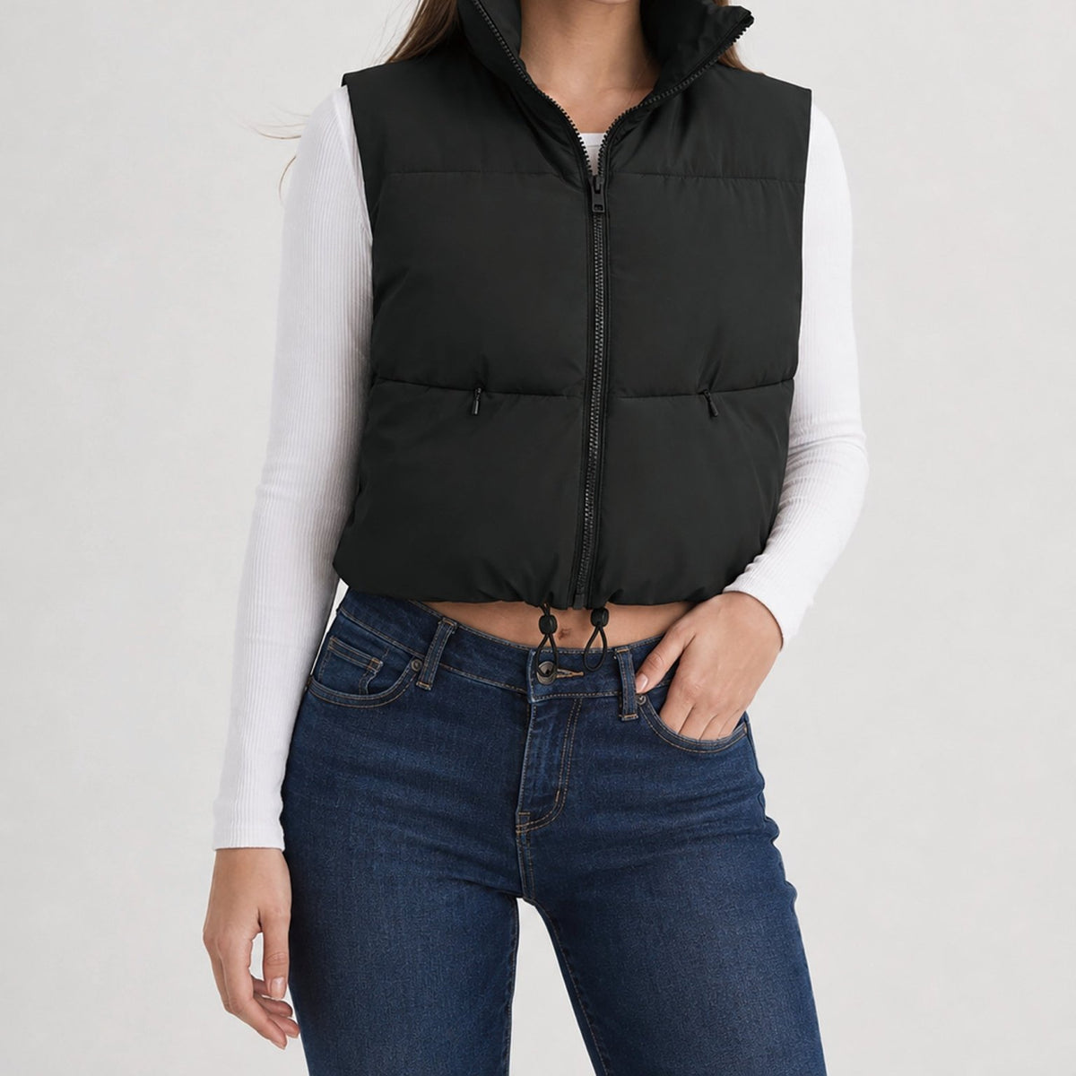 YUCOLEN Women's Cropped Puffer Vest Lightweight Sleeveless Quilted Bubble Gilet in Black
