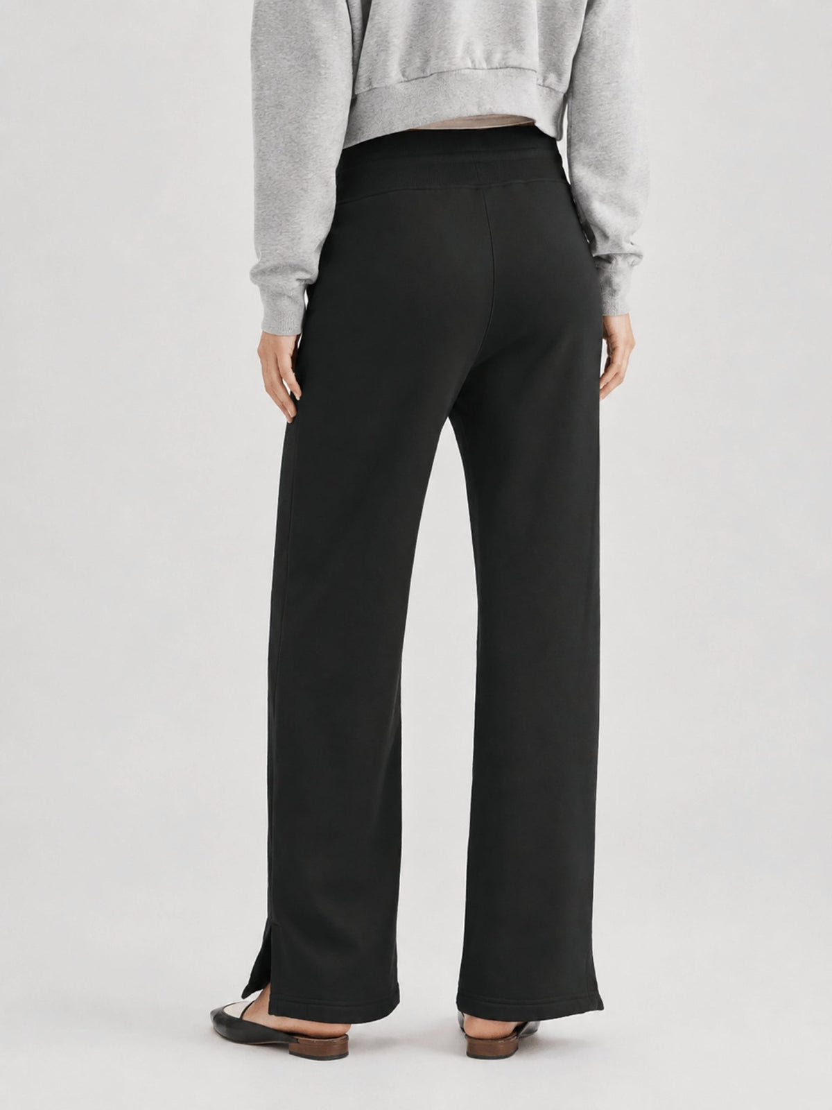 YUCOLEN Women's Fleece Lined Wide Leg Sweatpants Thermal Cotton Lounge Pants with Side Slits in Black
