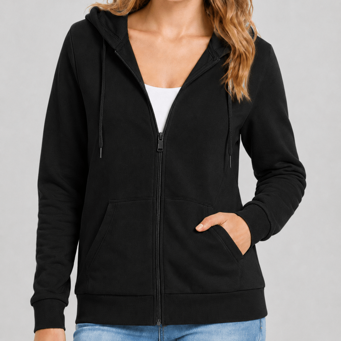 YUCOLEN Women's Fleece Lined Zip Up Hoodie Lightweight Athletic Hooded Sweatshirt in Black