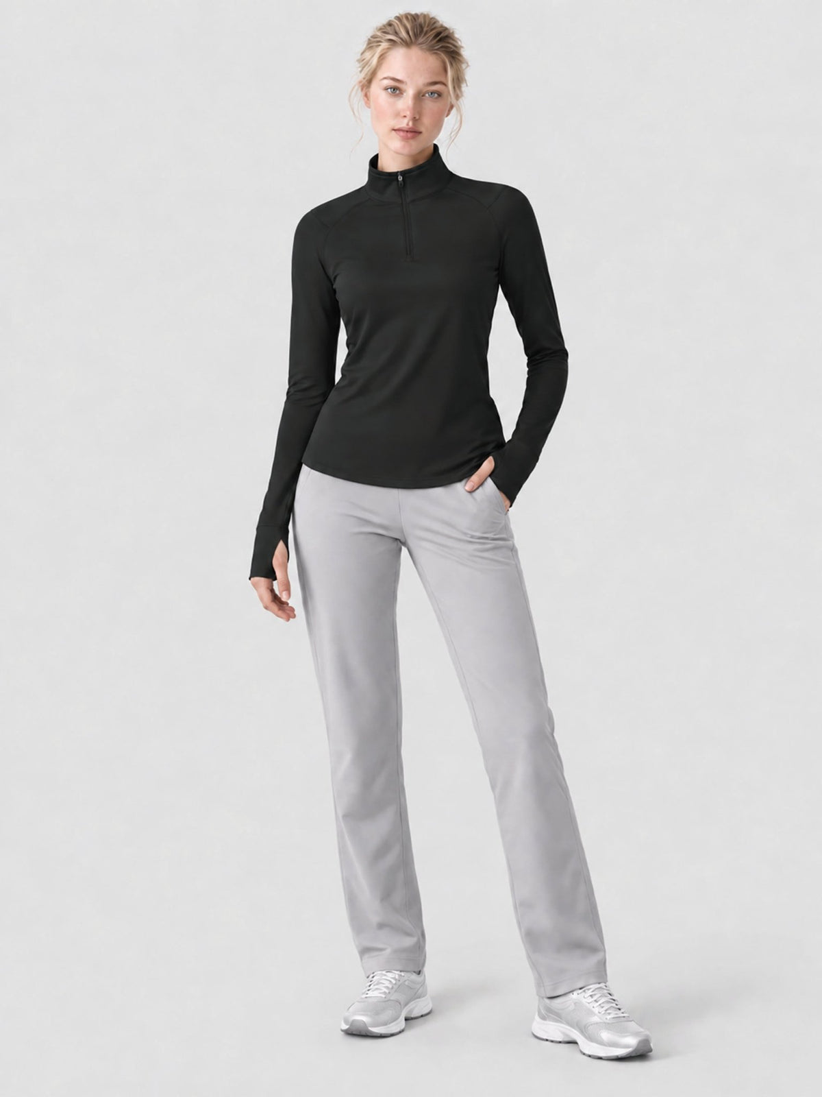YUCOLEN Women's Fleece Quarter Zip Pullover for Running & Golf in Black