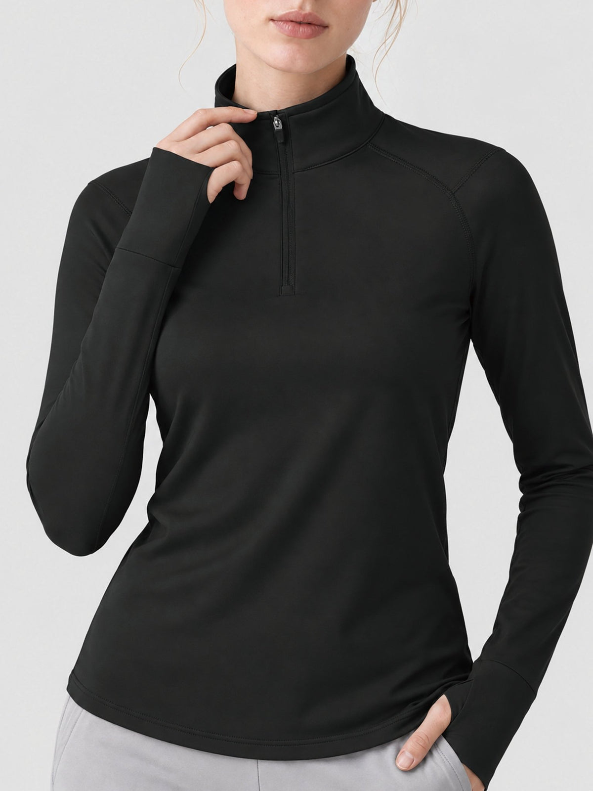 YUCOLEN Women's Fleece Quarter Zip Pullover for Running & Golf in Black