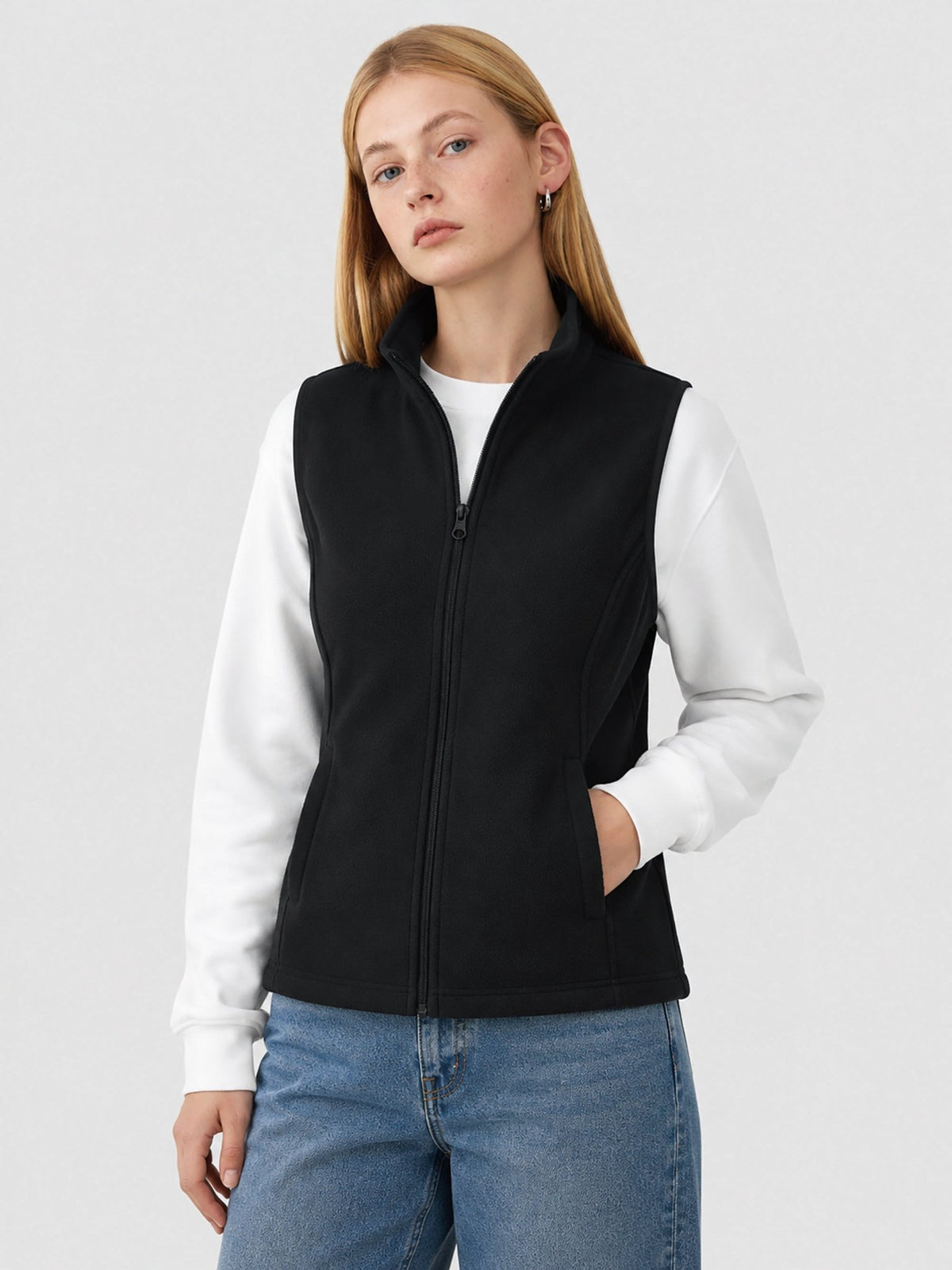 YUCOLEN Women's Full Zip Fleece Vest Anti-Static Sleeveless Jacket with Pockets in Black
