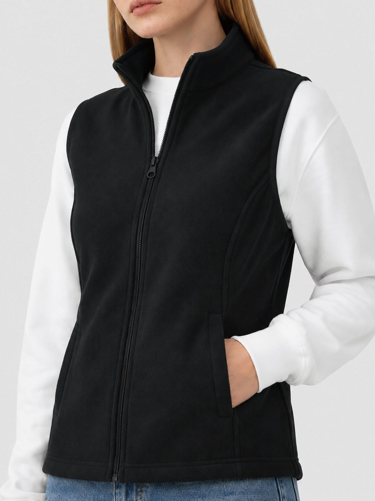 YUCOLEN Women's Full Zip Fleece Vest Anti-Static Sleeveless Jacket with Pockets in Black
