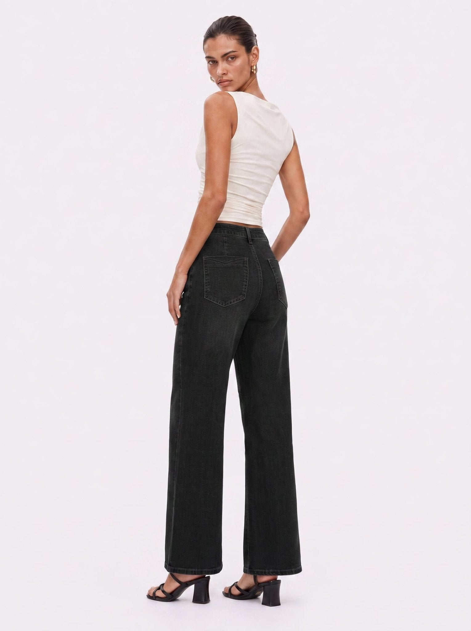 YUCOLEN Women's High Waisted Straight Leg Stretchy Denim Jeans with Pockets in Black