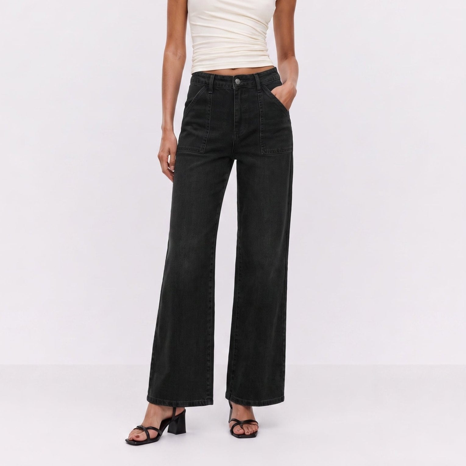 YUCOLEN Women's High Waisted Straight Leg Stretchy Denim Jeans with Pockets in Black