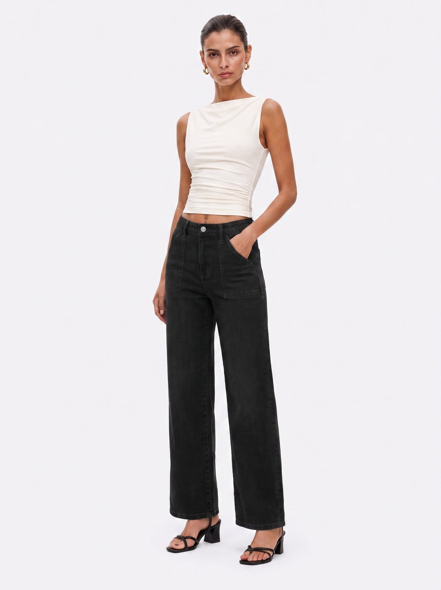 YUCOLEN Women's High Waisted Straight Leg Stretchy Denim Jeans with Pockets in Black