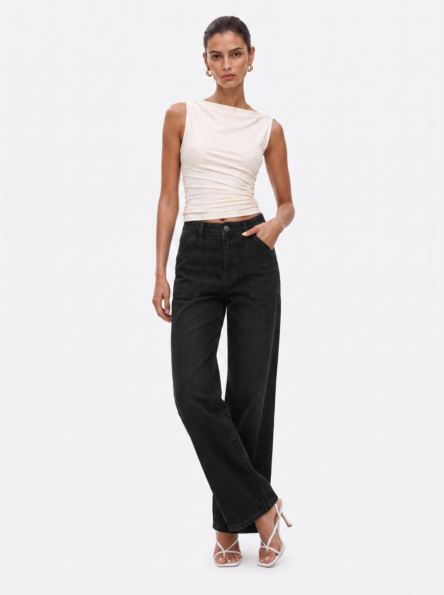 YUCOLEN Women's High Waisted Straight Leg Stretchy Denim Jeans with Pockets in Black