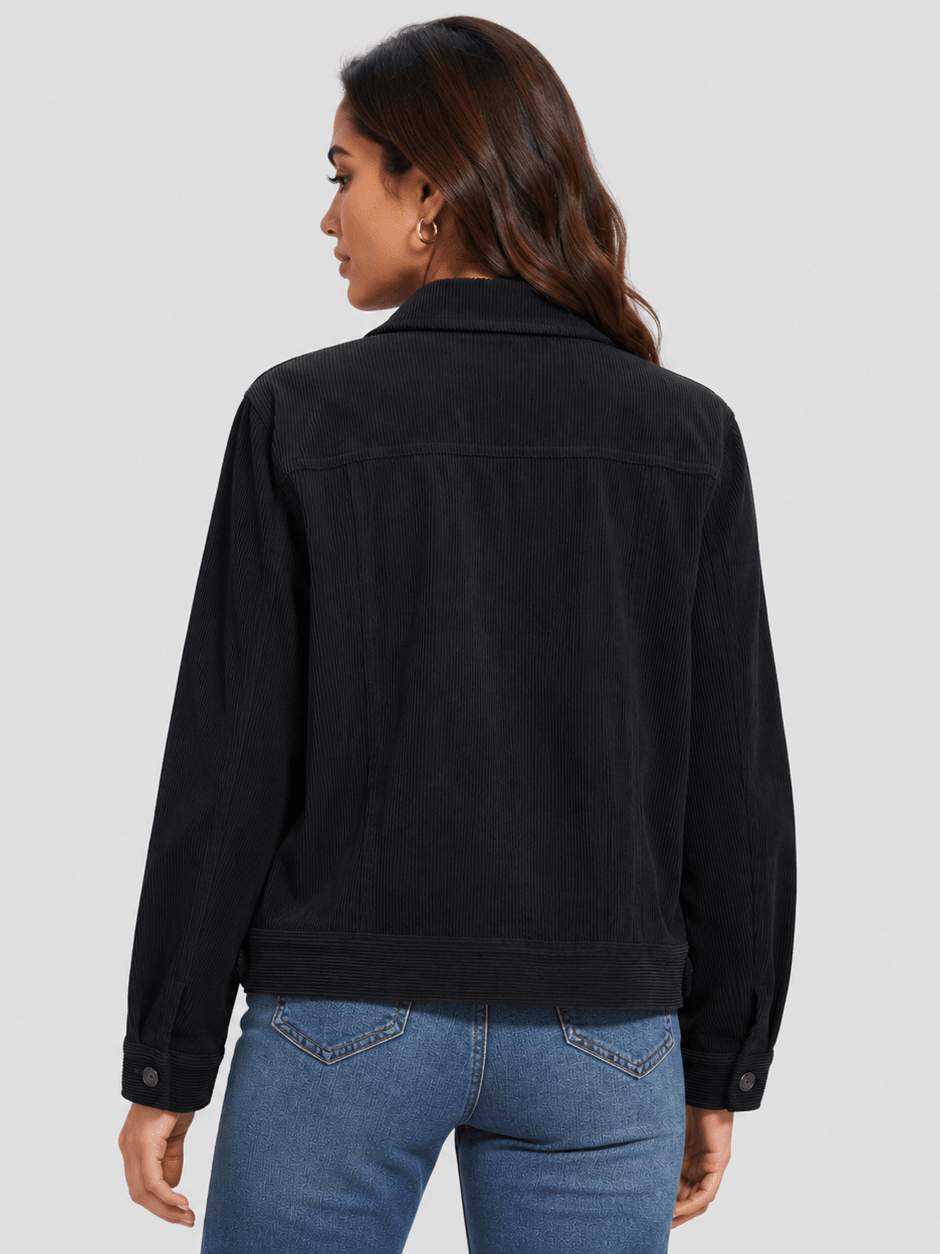 YUCOLEN Women's Lightweight Cropped Corduroy Shacket with 4 Pockets Button Down Casual Jacket in Black