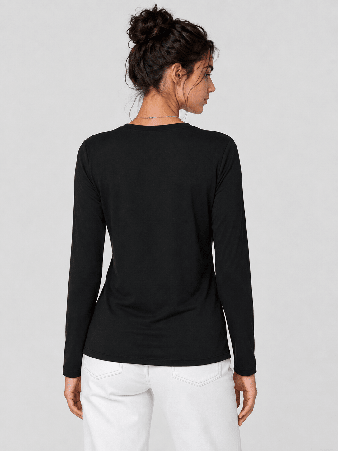 YUCOLEN Women's Long Sleeve Crew Neck Shirt Soft Tri-blend Cotton Performance Tee in Black