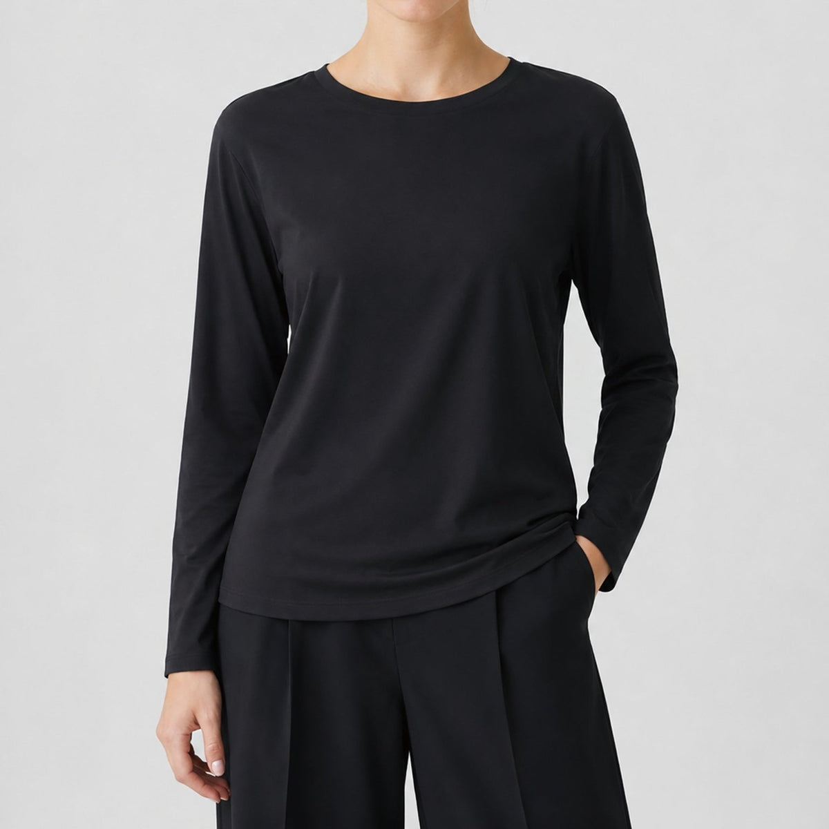 YUCOLEN Women's Long Sleeve Tri-blend Shirt Soft Breathable Loose Fit Crew Neck Tee in Black