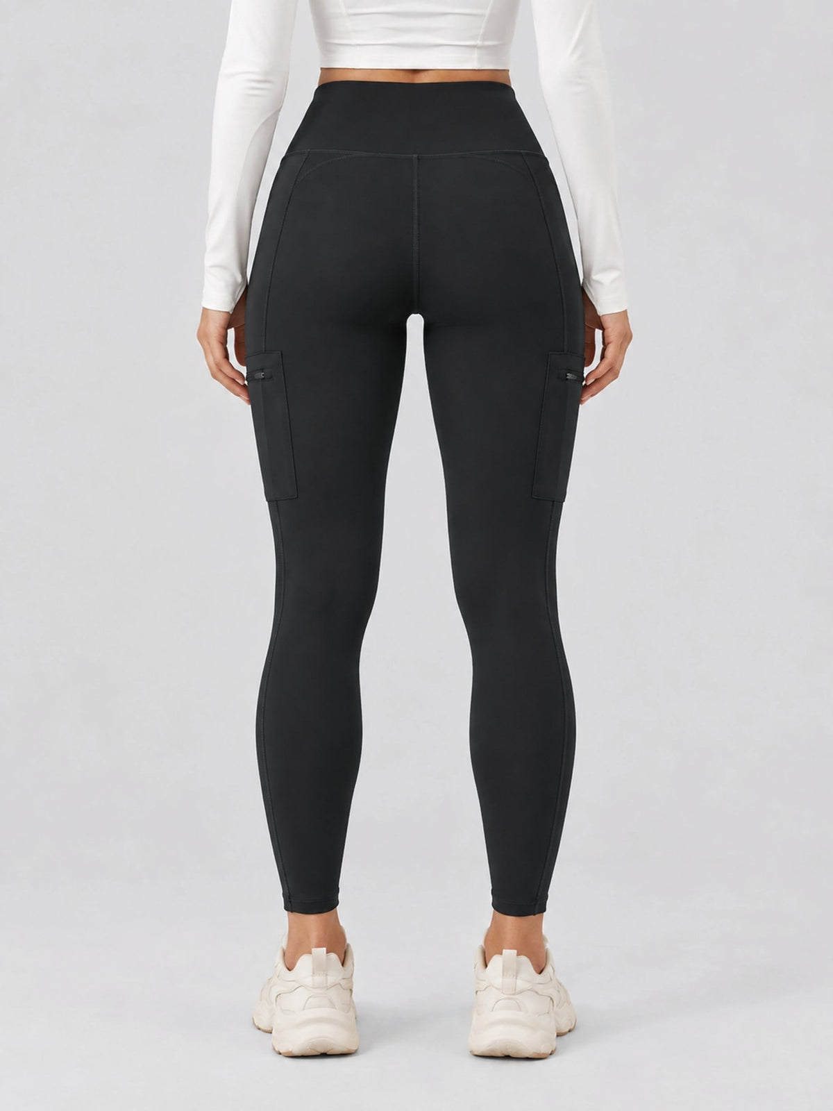 YUCOLEN Women's Outdoor Stretch Leggings with High Waist and Pockets in Black