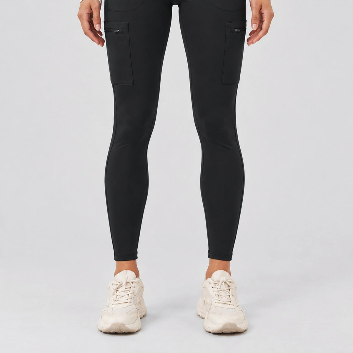 YUCOLEN Women's Outdoor Stretch Leggings with High Waist and Pockets in Black