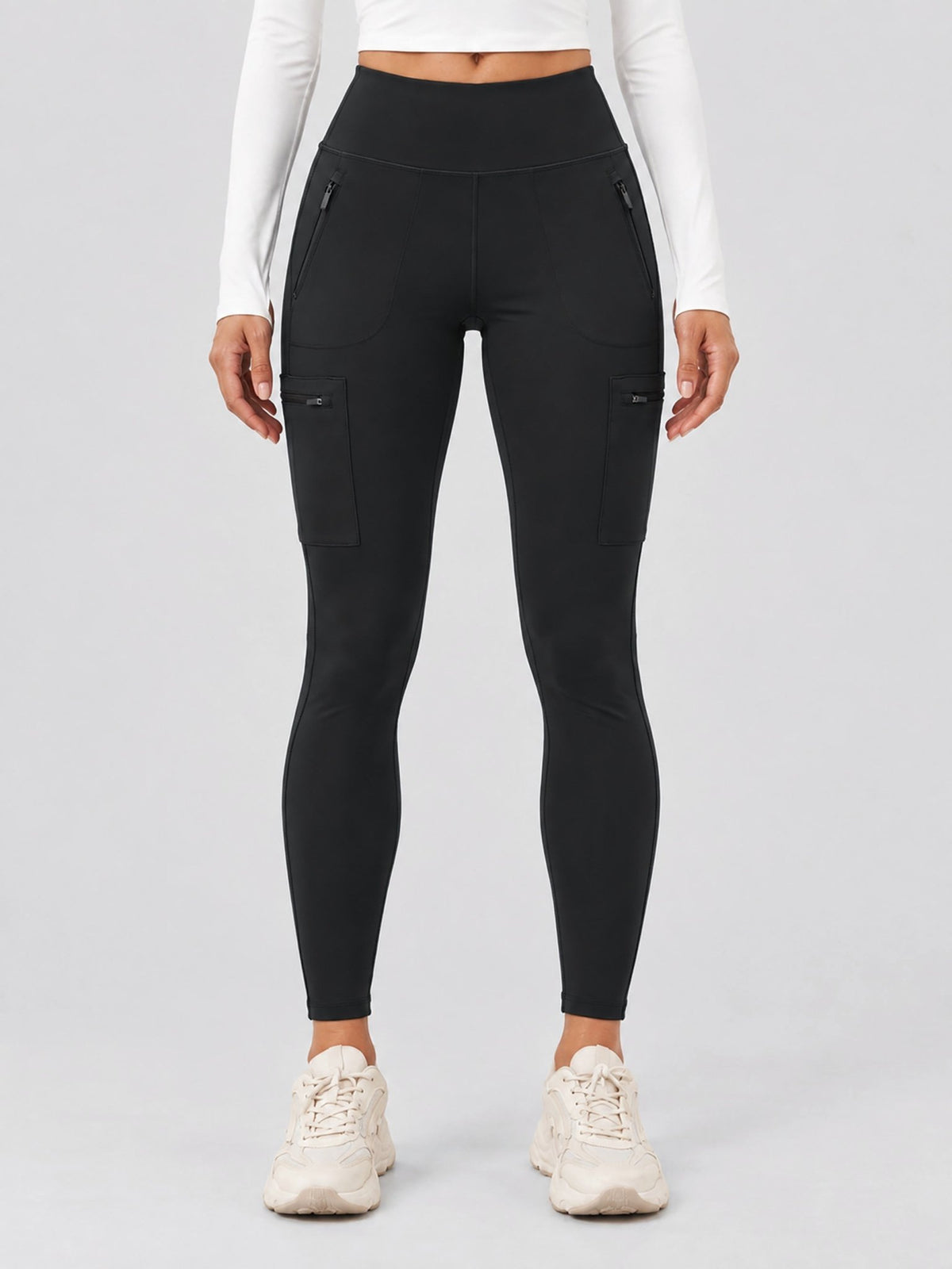 YUCOLEN Women's Outdoor Stretch Leggings with High Waist and Pockets in Black