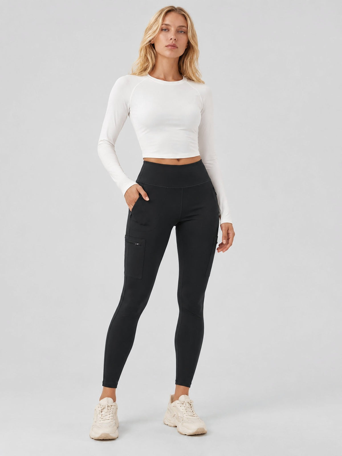 YUCOLEN Women's Outdoor Stretch Leggings with High Waist and Pockets in Black
