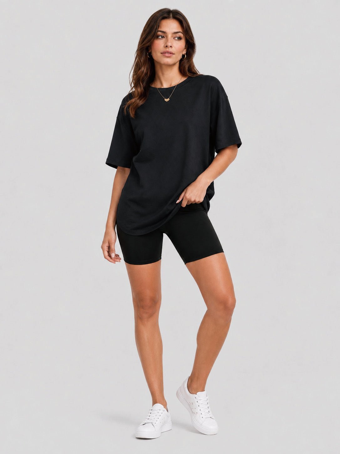 YUCOLEN Women's Oversized Cotton Blend T-Shirt Loose Fit Drop Shoulder Crewneck Tee in Black