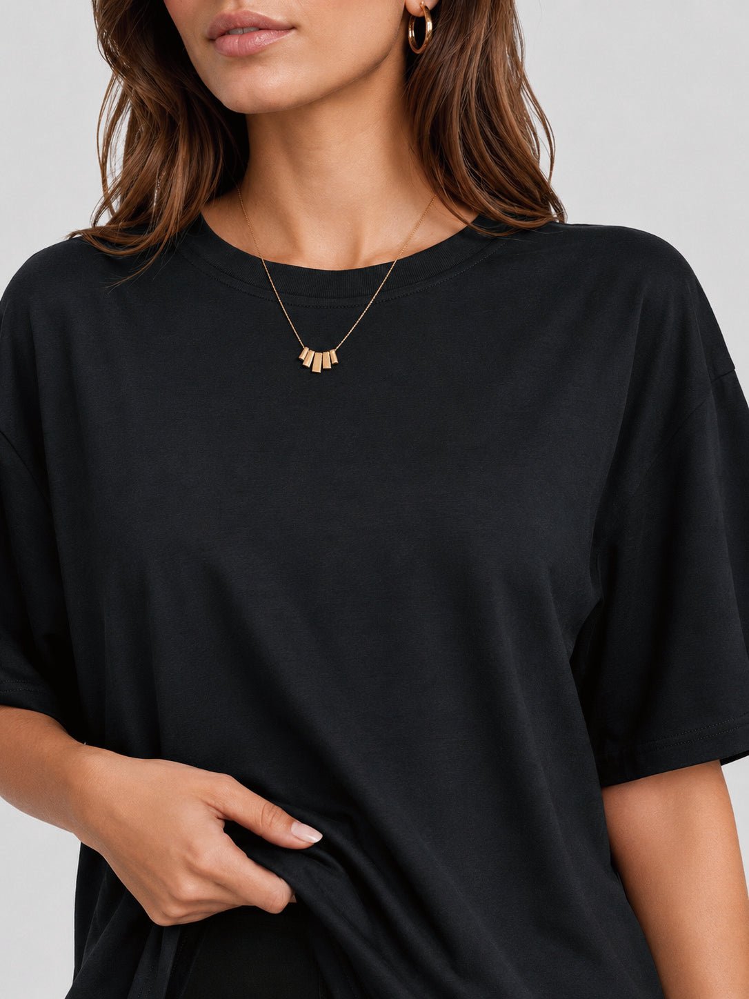 YUCOLEN Women's Oversized Cotton Blend T-Shirt Loose Fit Drop Shoulder Crewneck Tee in Black