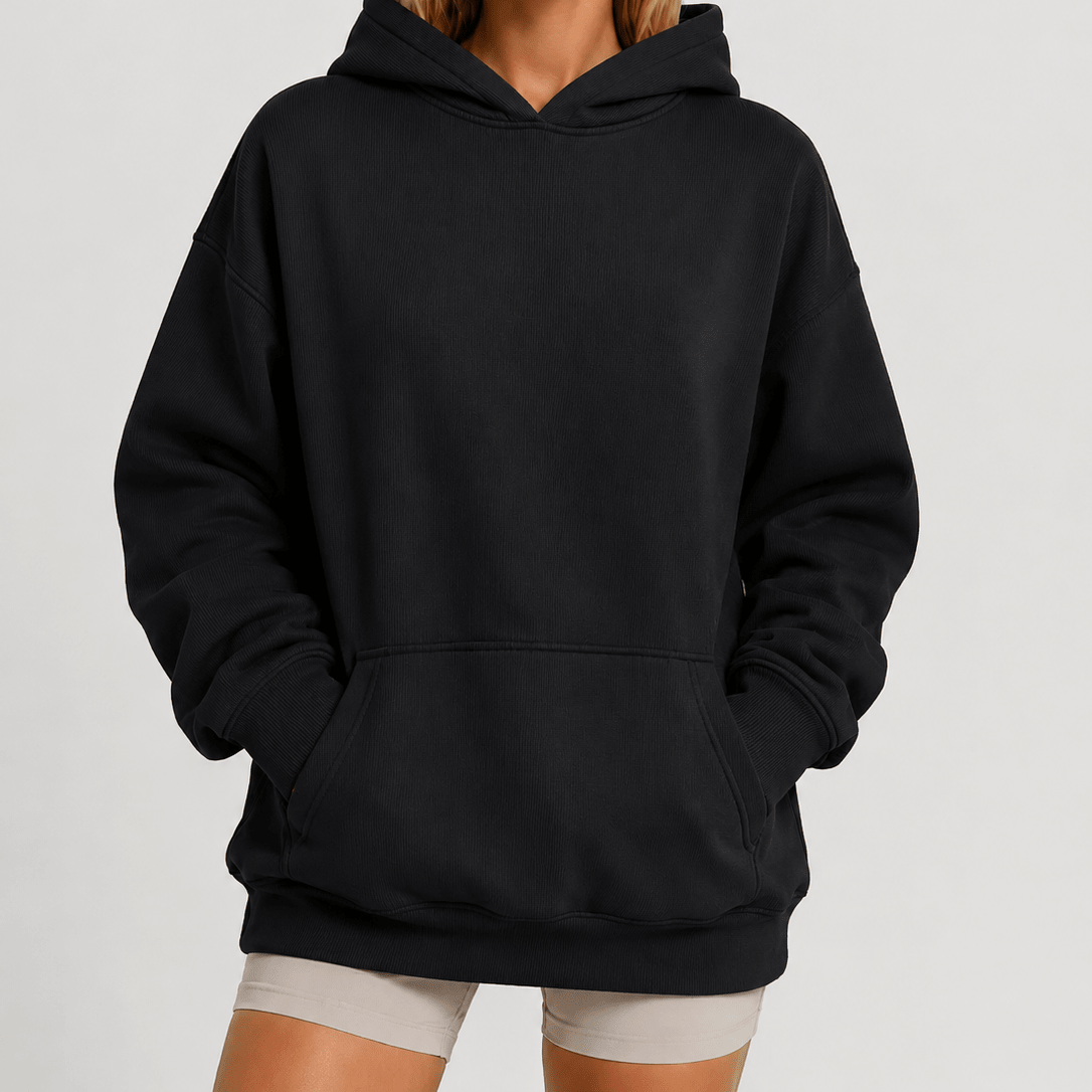 YUCOLEN Women's Oversized Textured Fleece Hoodie Loose Pullover Sweatshirt with Kangaroo Pocket in Black