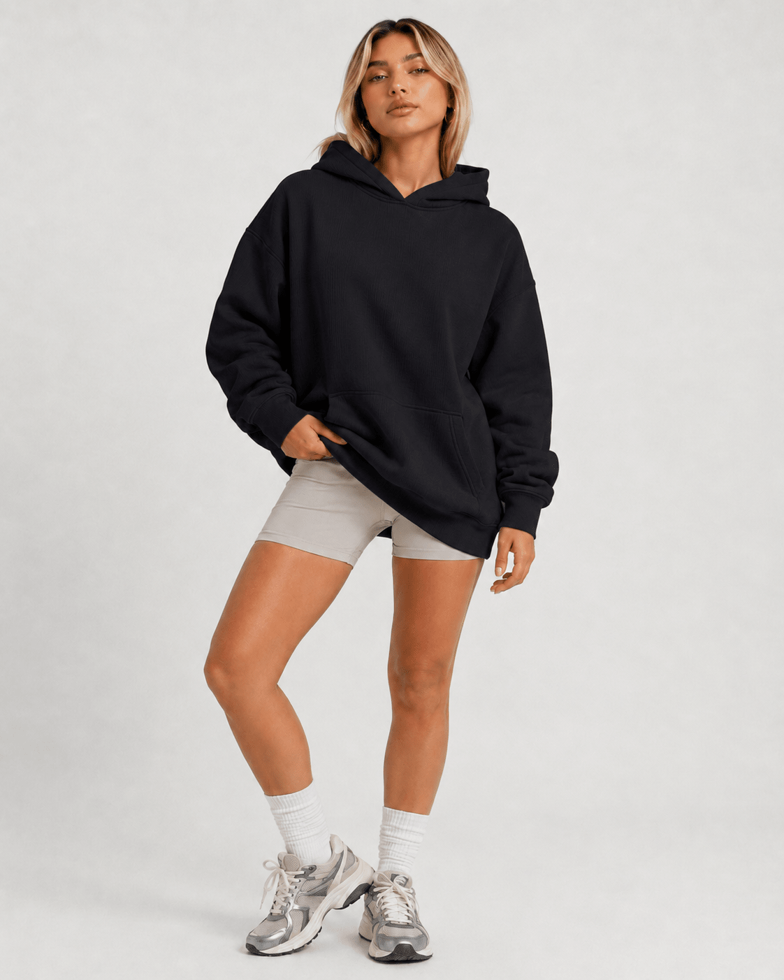 YUCOLEN Women's Oversized Textured Fleece Hoodie Loose Pullover Sweatshirt with Kangaroo Pocket in Black