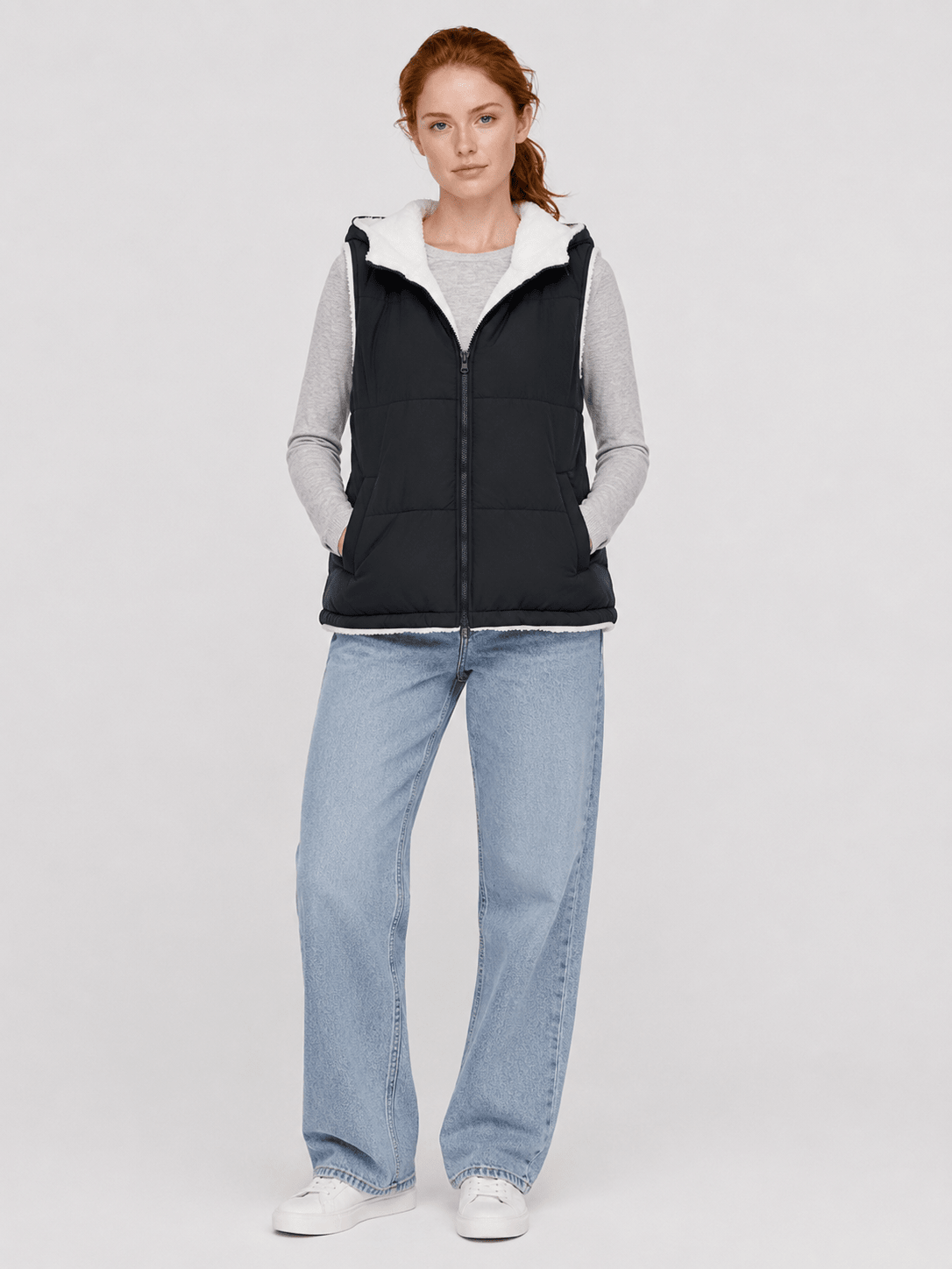 YUCOLEN Women's Reversible Puffer Fleece Lined Hooded Vest in Black