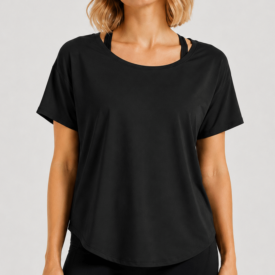 YUCOLEN Women's Reversible Workout Tee Open Back Loose Fit Athletic Shirt in Black
