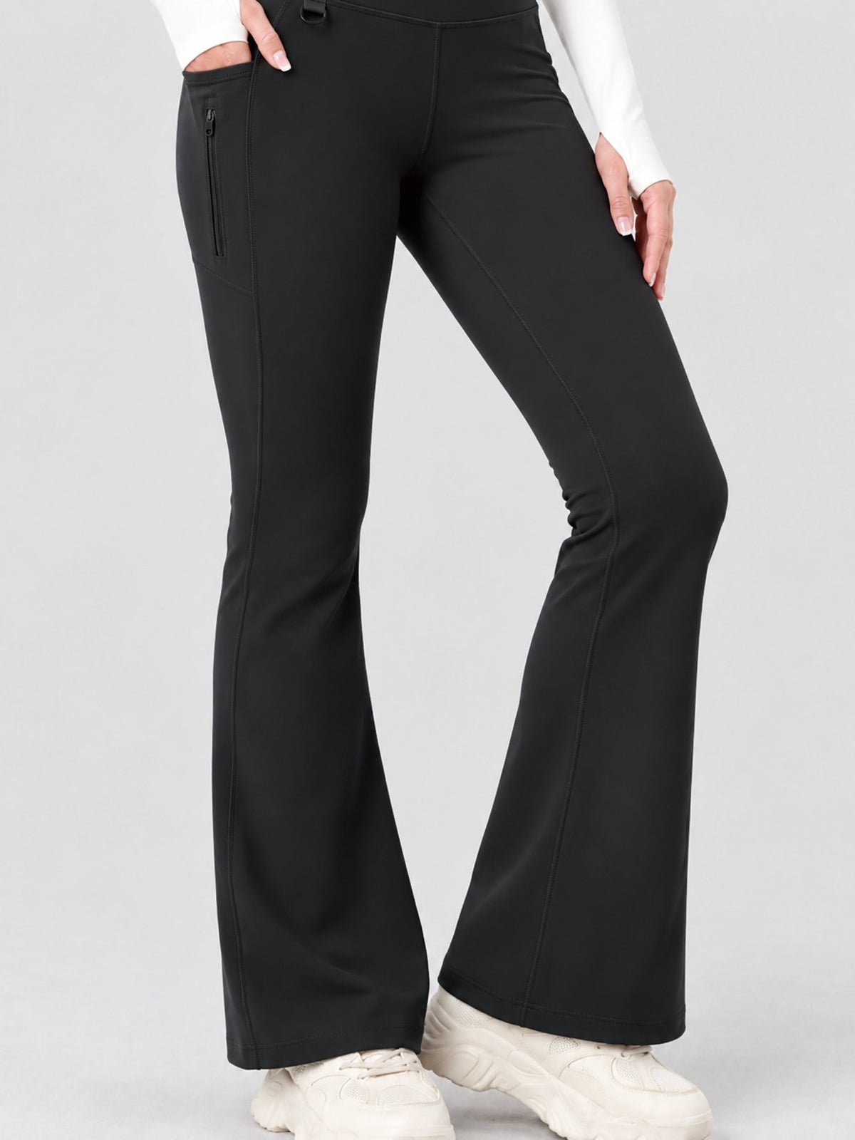 YUCOLEN Women's Thermal Water Resistant Fleece Lined Flare Leggings with 3 Pockets in Black