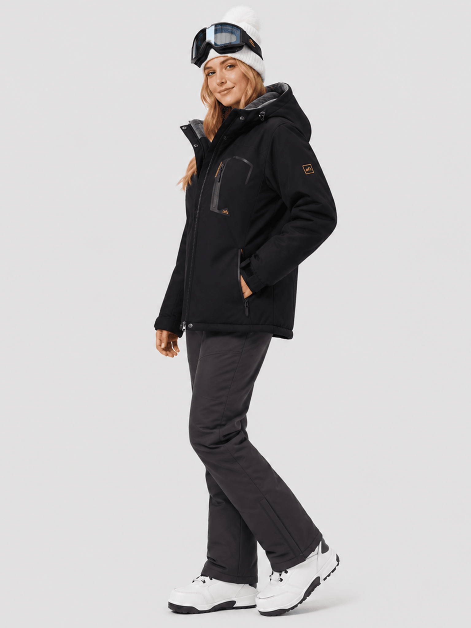 YUCOLEN Women's Waterproof Ski Jacket Fleece Lined Insulated Snow Coat with Detachable Hood in Black