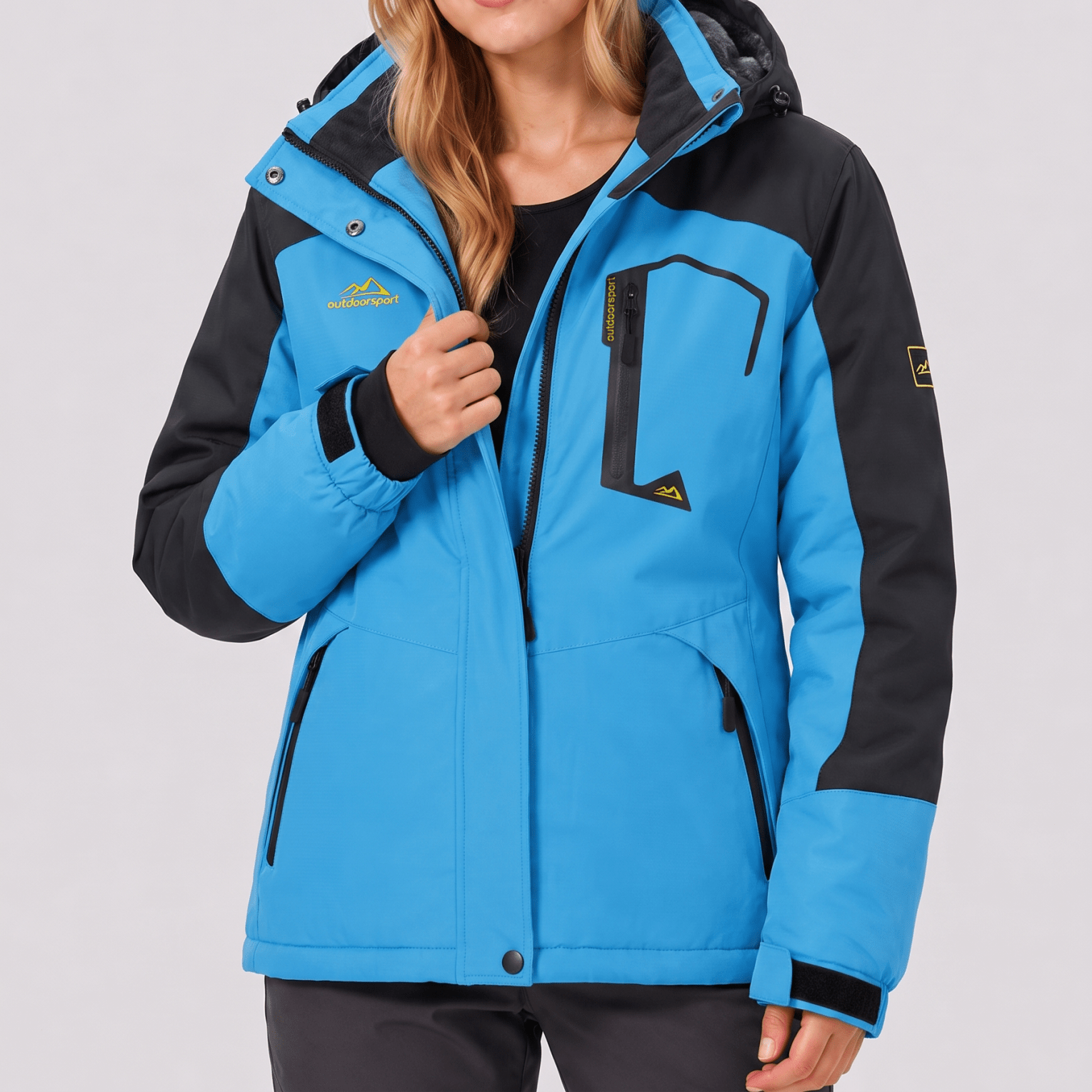 YUCOLEN Women's Waterproof Ski Jacket Fleece Lined Insulated Snow Coat with Detachable Hood in Blue Black